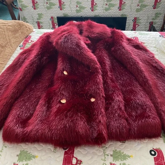 Michael Kors Faux Fur Peacoat With Goldtone Buttons